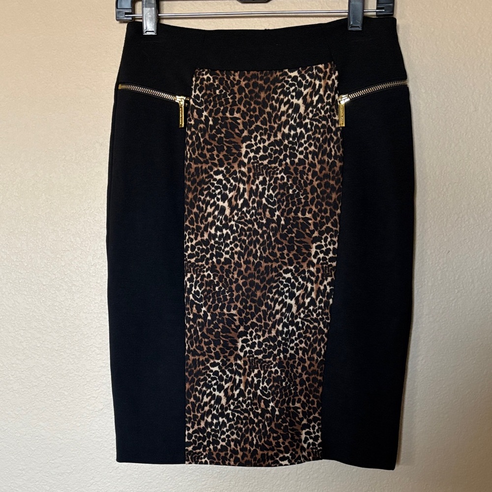 Michael Kors black/ leopard midline knee length Pencil Skirt - Women's